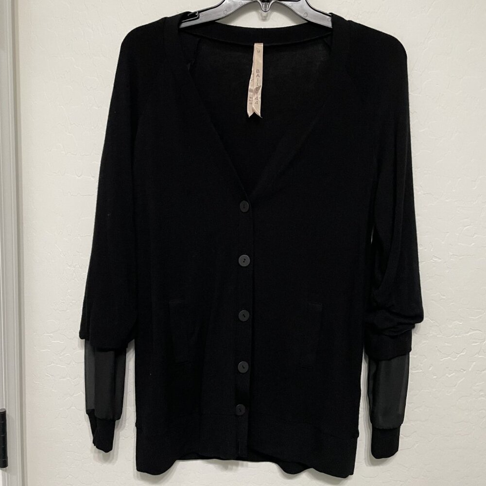 Bailey 44 black cardigan sweater with sheer sleeves - Size Medium - Rtl $168
